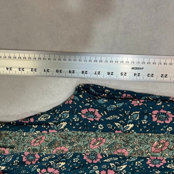 Free People Bali Sultry Boho Floral Flare Pants Teal Pink Green M Perfect Gift - Picture 4 of 13